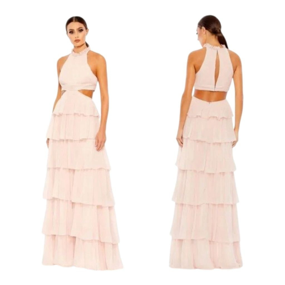 Mac Duggal Maxi Dress Size 6 Pink Ruffled